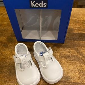 White baby t-strap Keds